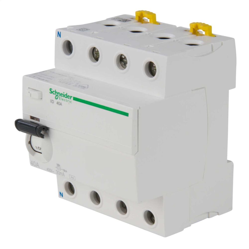 40AMP 4 POLE DIN RAIL BREAKER RCD 30MA, SCHNEIDER