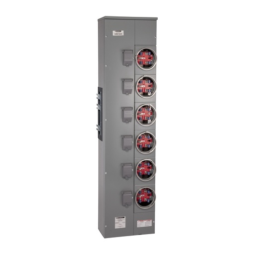 [EZM116225] Schneider Branch unit, EZ Meter-Pak, 225A, 6 x 5 jaw sockets, 120/240VAC, no bypass, ringed, 1200A Cu busbar